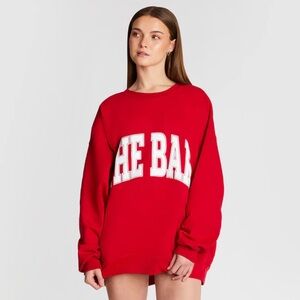 The Bar Sweatshirt in Red With Pink Lettering